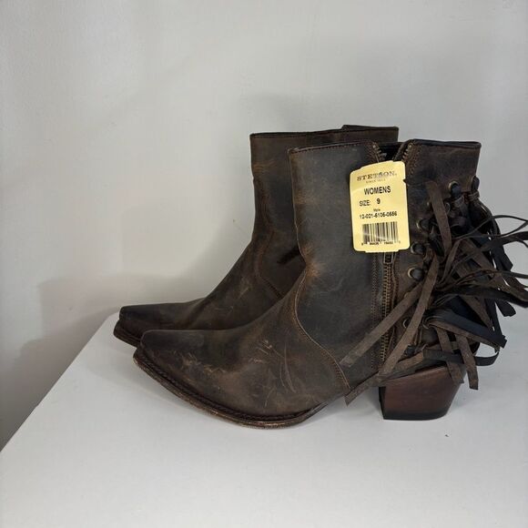 Stetson- Brown Cowboy Boots with Fringe - Picture 3 of 5
